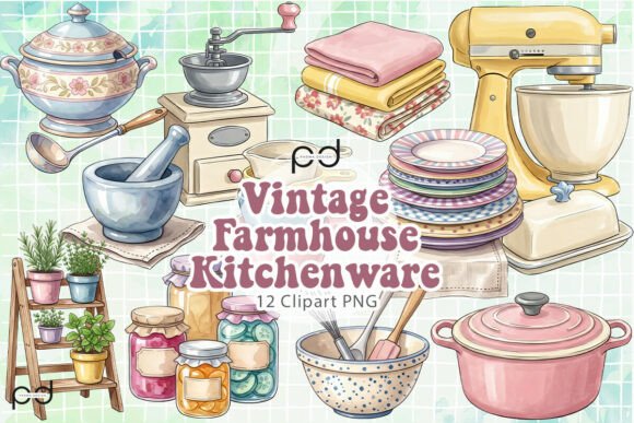 Download Vintage Farmhouse Kitchenware Graphics - House Collection