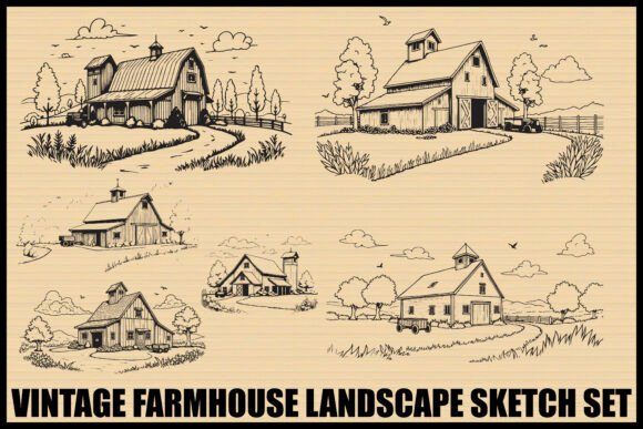 Download Rustic Farmhouse Landscape Set - House Collection