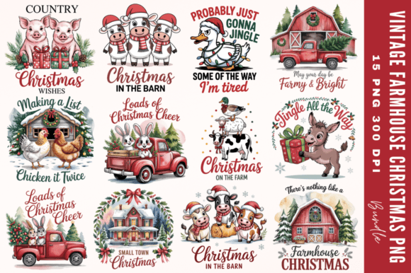Download Vintage Farmhouse Christmas PNG Designs - House Collection